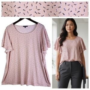 Adrianna Papell Sz 3X 22 24 Top Tunic Shirt Blouse Pink Floral Flutter Sleeve